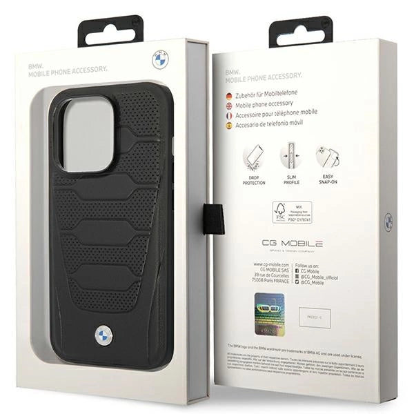 Case BMW BMHMP14X22RPSK iPhone 14 Pro Max 6.7" sort/sort Ledersæder MagSafe mønster