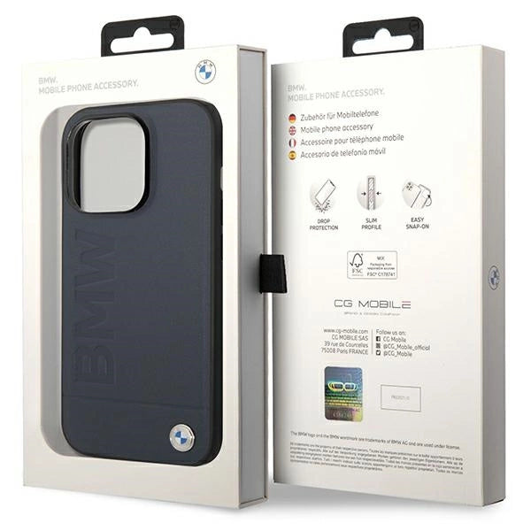 Case BMW BMHMP14XSLLNA iPhone 14 Pro Max 6.7" marine/navy hardcase læder Hot Stamp MagSafe