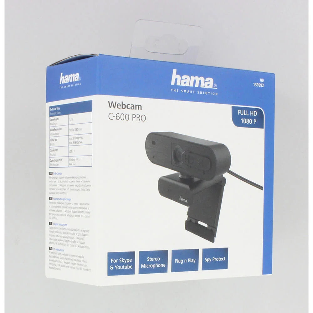 HAMA Webbkamera Full HD Spy Protection 16:9 Stereo Sort