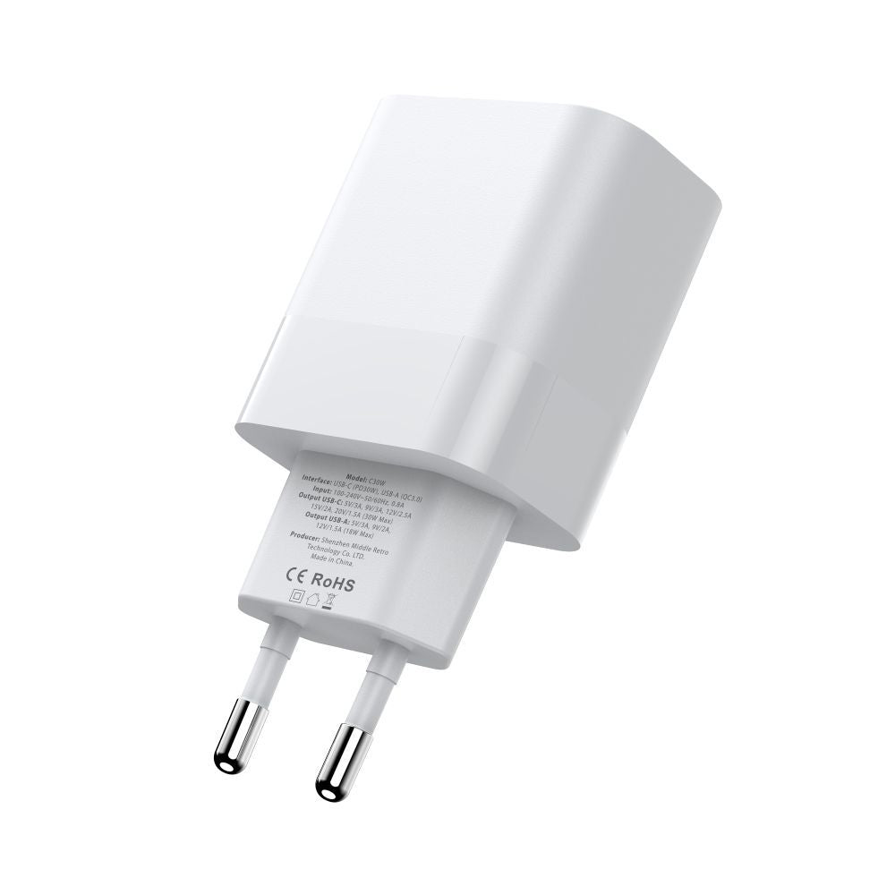 Tech Protect C30 W 2 Port Netværksopladder Pd 30 W / Qc3.0 Hvid