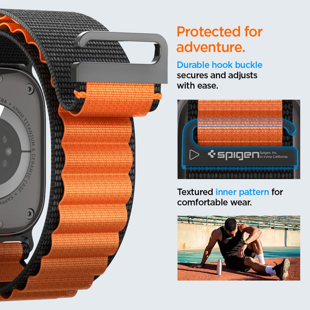 Spigen Wbf1 Remmen Til Apple Watch 8 / 9 / 10 / 11 / 12 / Se / Ultra (44 / 45 / 46 / 49 Mm) Sort/Orange