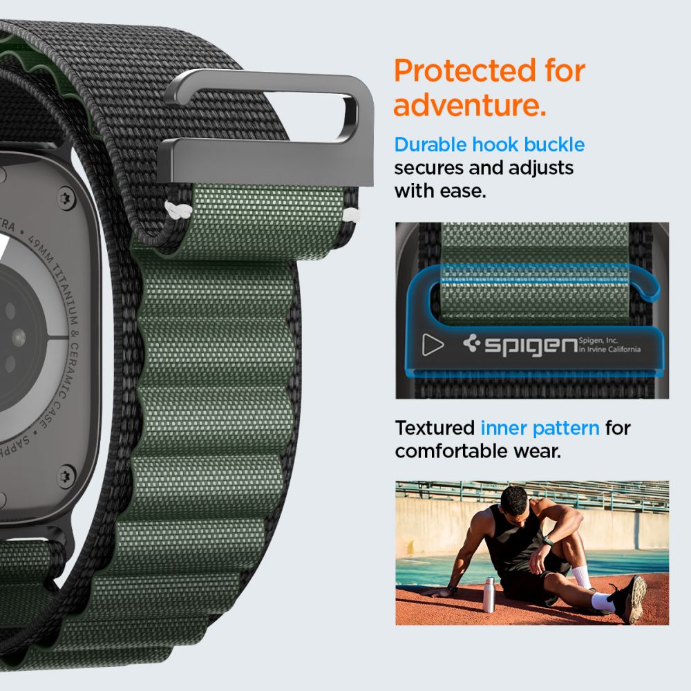 Spigen Wbf1 Remmen Til Apple Watch 8 / 9 / 10 / 11 / 12 / Se / Ultra (44 / 45 / 46 / 49 Mm) Sort/Grøn