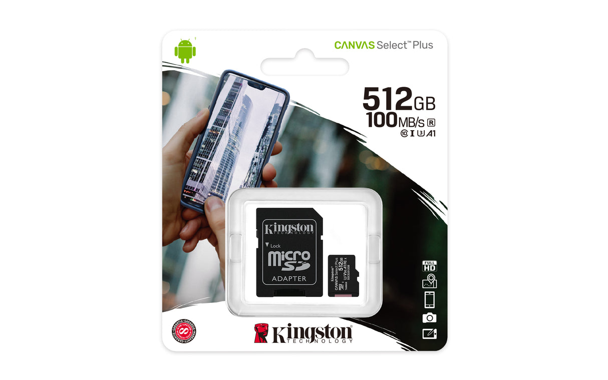 Kingston Technology Canvas Select 512 GB micSDXC Plus 100R A1 C10-kort + ADP