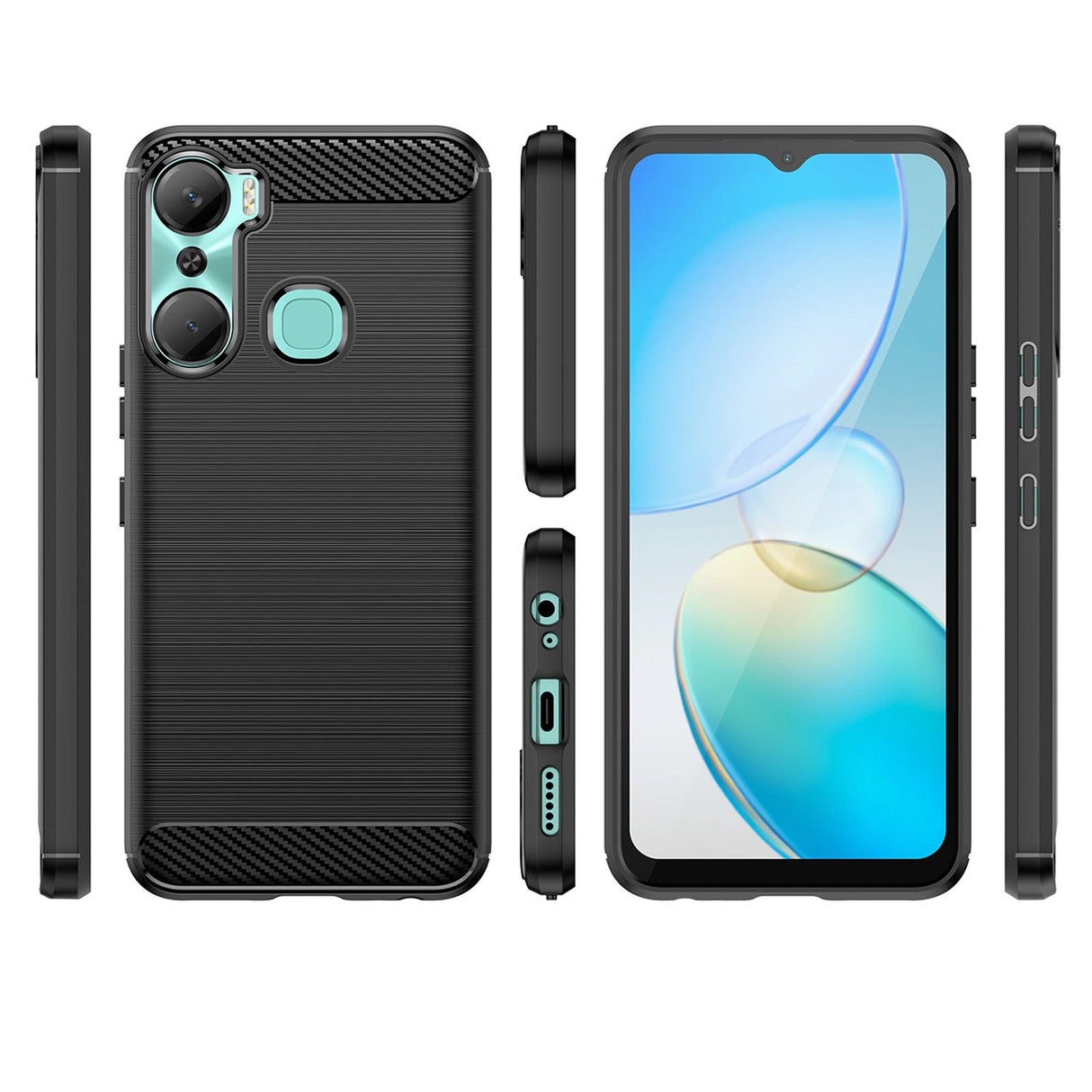 Carbon Case til Infinix Hot 12 Pro med fleksibelt silikone carbon cover sort