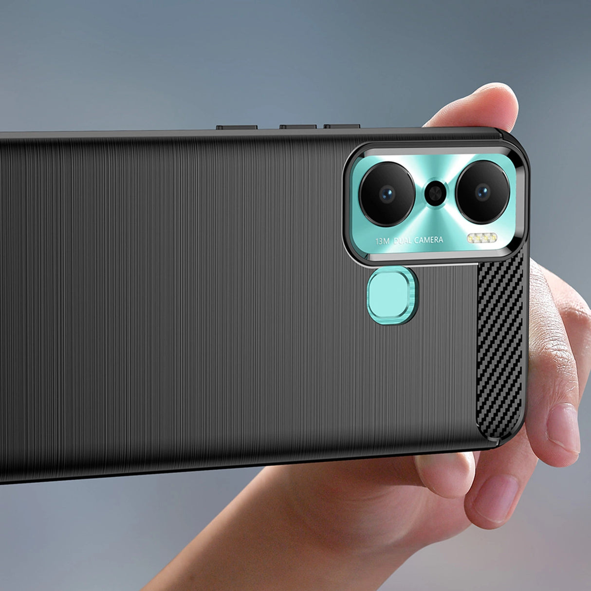 Carbon Case til Infinix Hot 20 Play fleksibelt silikone carbon cover sort