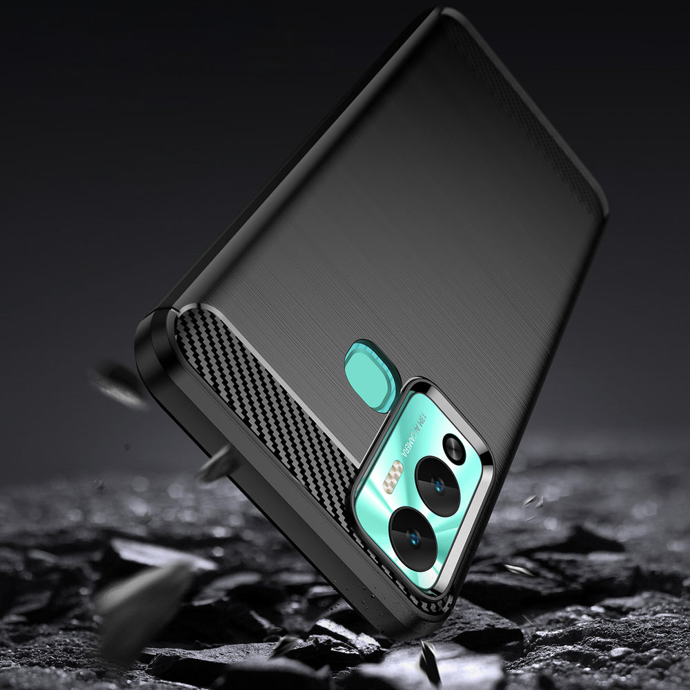 Carbon Case for Infinix Hot 12 Play NFC / Hot 12 Play fleksibelt silikone carbon cover sort