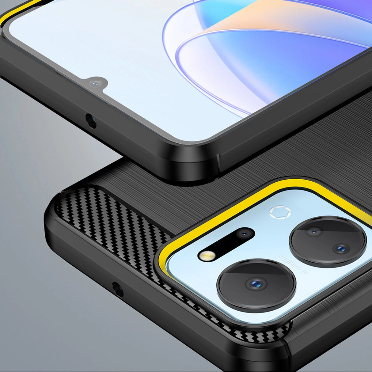 Carbon Case til Honor Play 40 Plus / Honor X7a fleksibelt silikone carbon cover sort