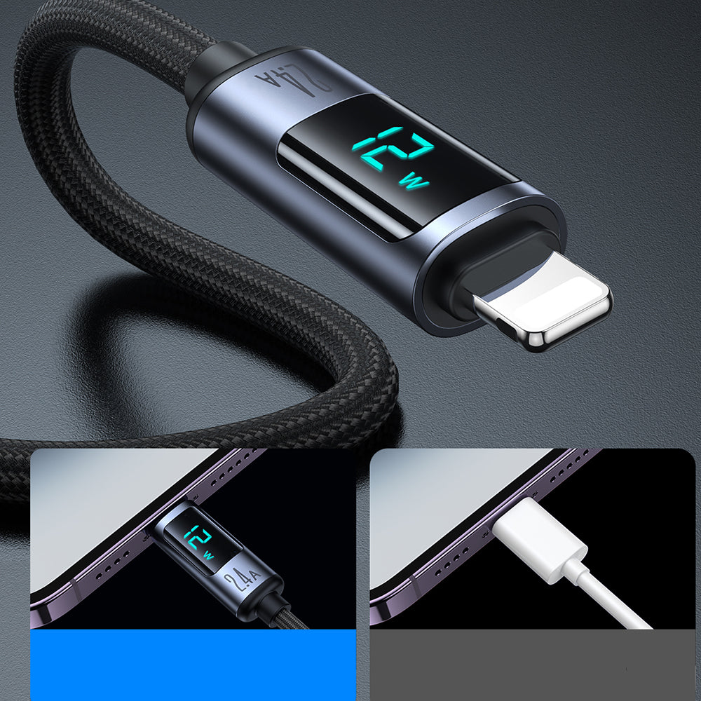 Joyroom Prism Series A16 Lightning / USB-A Cable 2.4A 1.2m med LED-skærm - sort