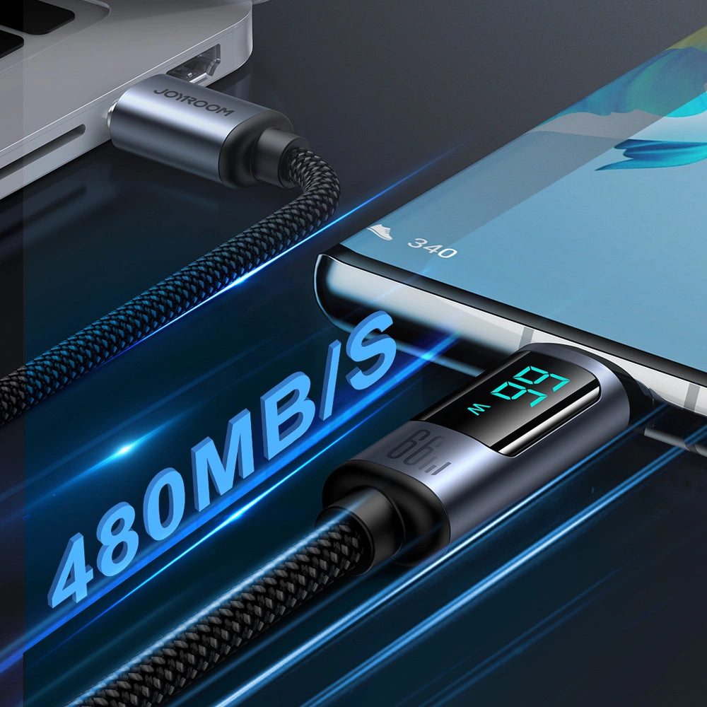 Joyroom Prism Series A16 USB-C / USB-A Kabel 66W 1,2m med LED-skærm - sort