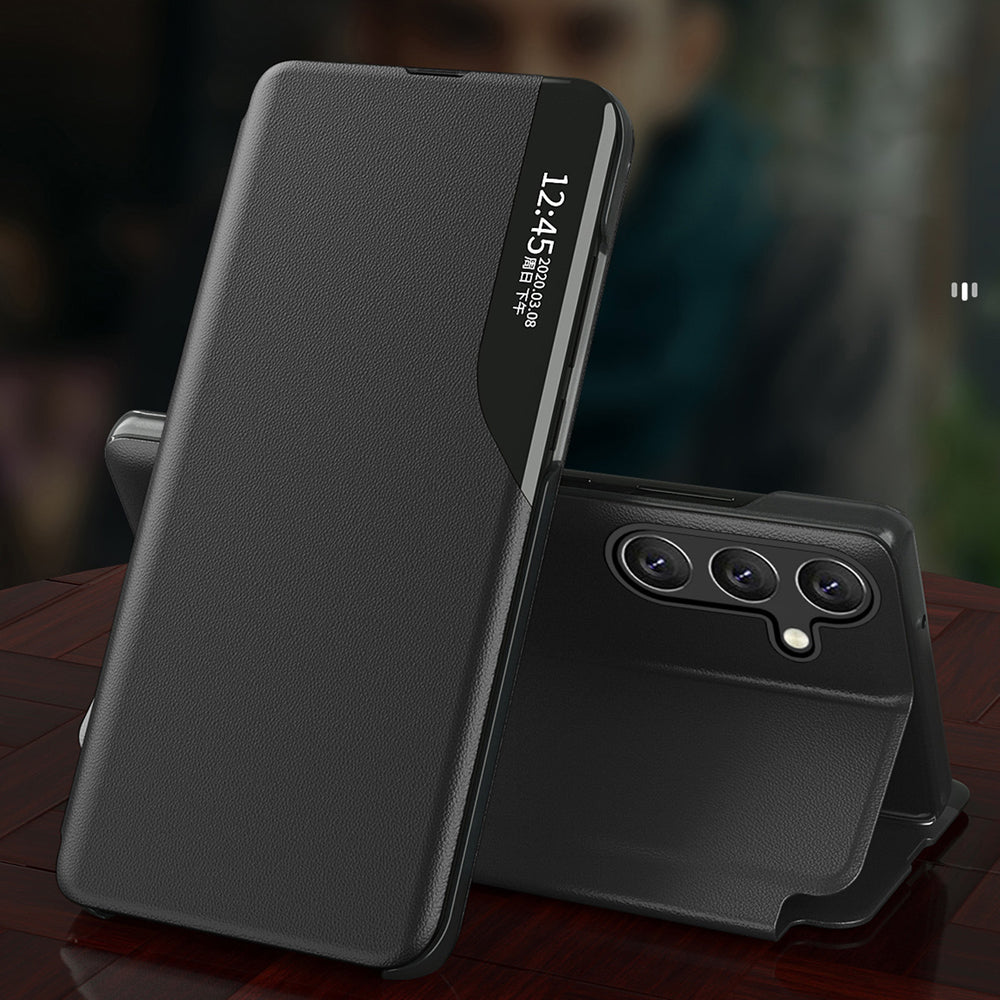 Eco læder View Case cover til Samsung Galaxy A24 4G med flip stand sort
