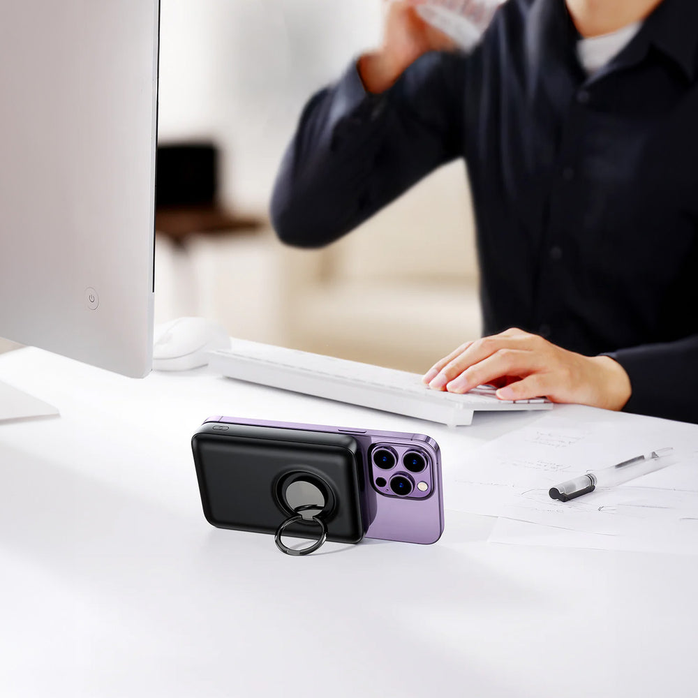 Trådløs powerbank 10000mAh Joyroom JR-W050 20W MagSafe med ring og stand - sort