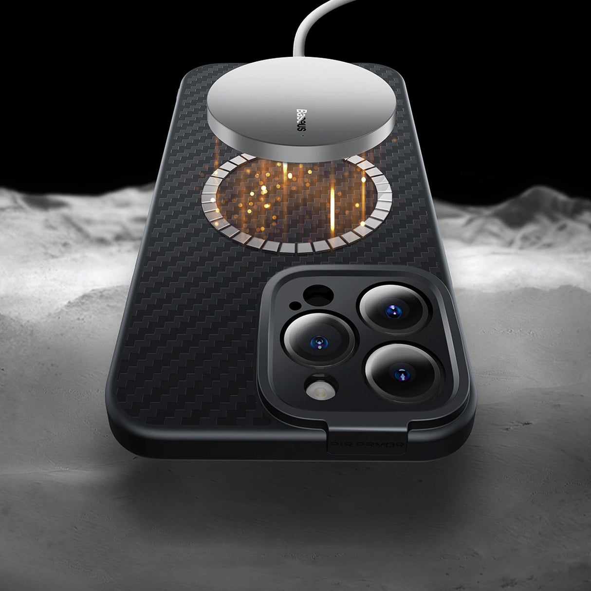 Pansret etui til iPhone 14 Pro Max kompatibel med MagSafe Baseus syntetisk fiber hærdet glas - sort