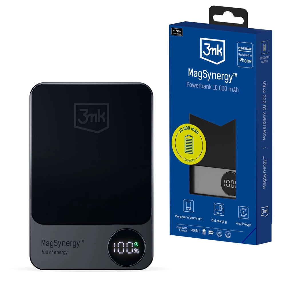 Powerbank 3mk MagSynergy 10000 mAh induktion med MagSafe - sort