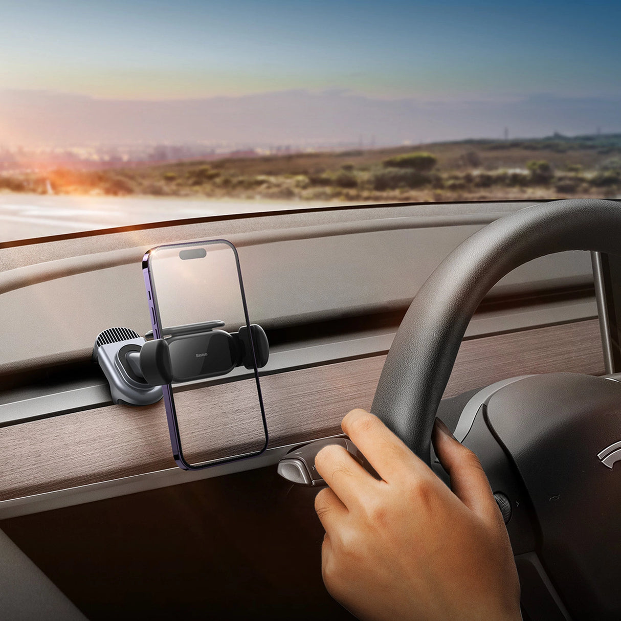 Elektrisk bilholder med solpanel til Tesla Model 3 / Y Baseus T-Space - sort