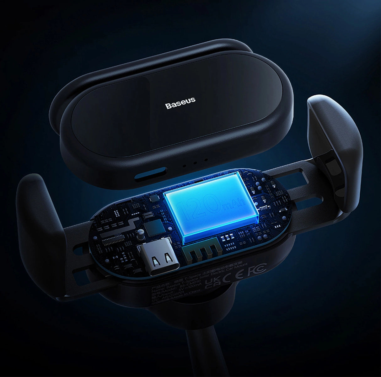 Elektrisk bilholder med solpanel til Tesla Model 3 / Y Baseus T-Space - sort