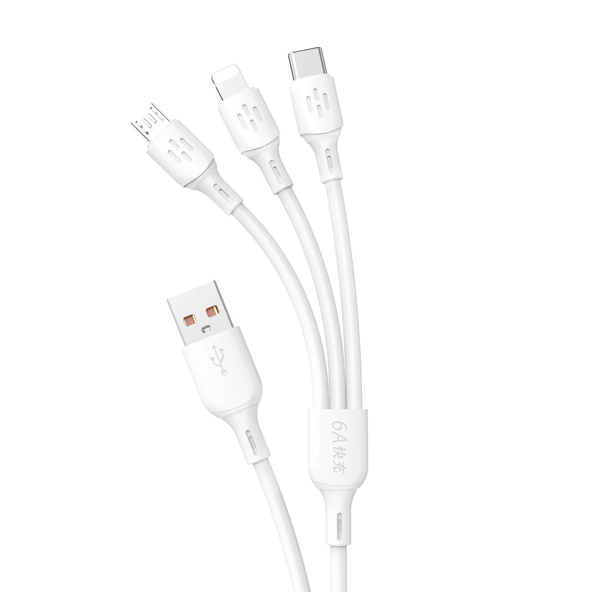 USB-kabel - USB C / micro USB / Lightning 480Mb/s 6A 1,2m - hvid