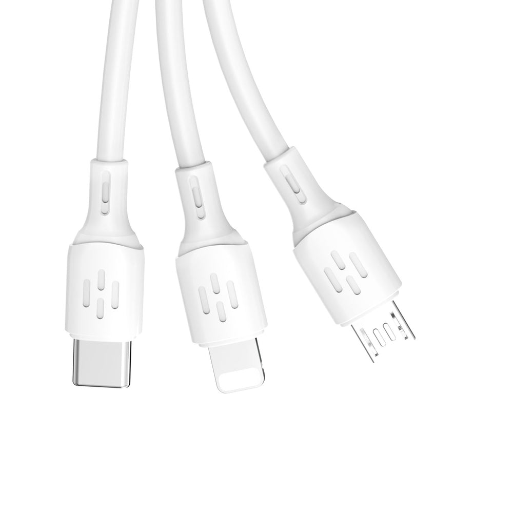 USB-kabel - USB C / micro USB / Lightning 480Mb/s 6A 1,2m - hvid