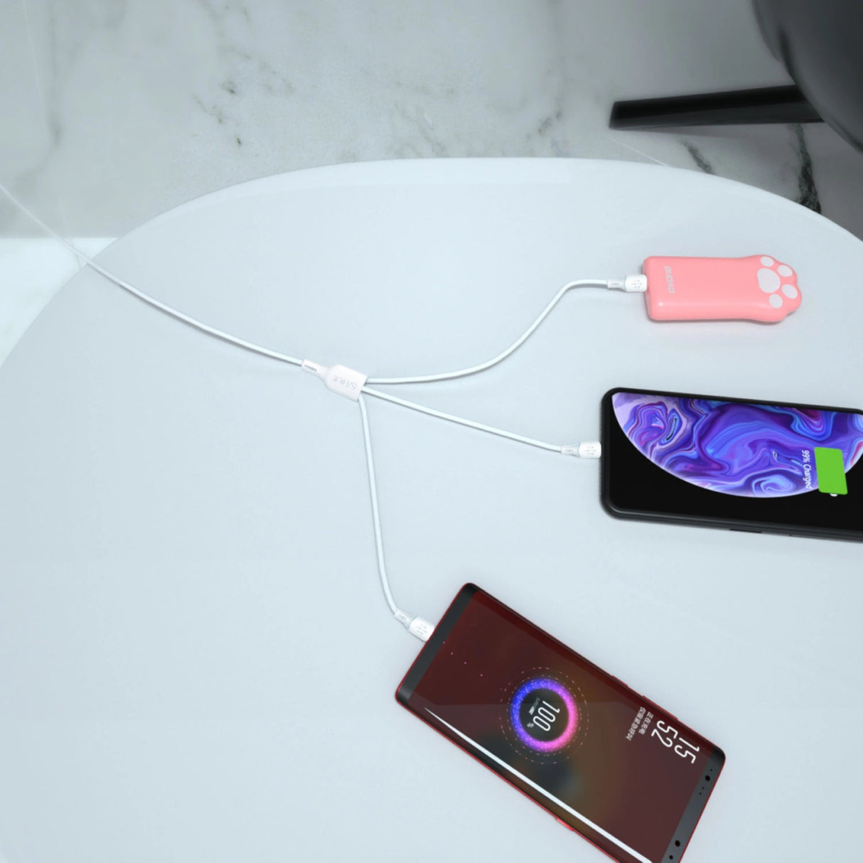 USB-kabel - USB C / micro USB / Lightning 480Mb/s 6A 1,2m - hvid