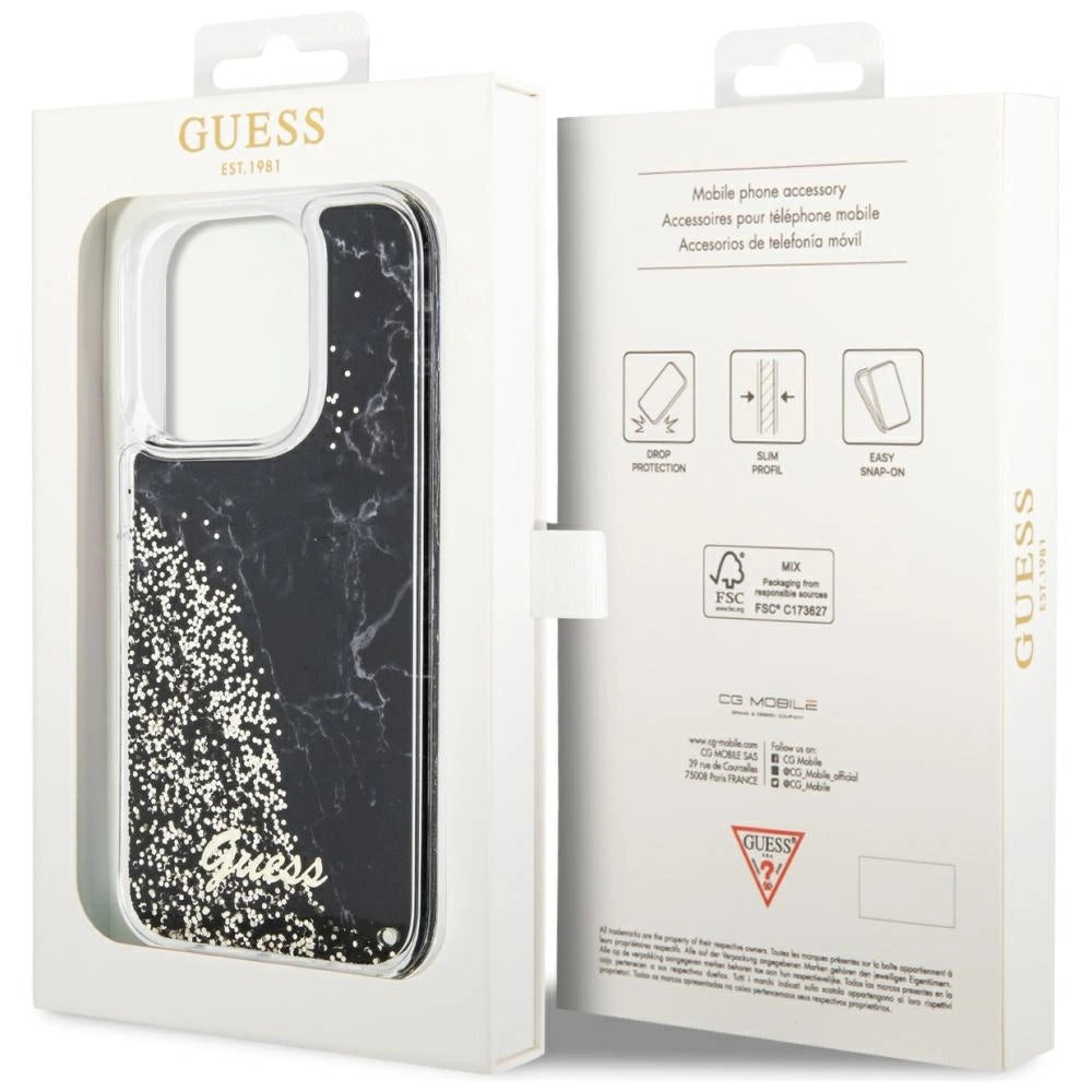 Guess GUHCP14LLCSGSGK iPhone 14 Pro 6.1" sort/sort hardcase Flydende Glitter Marmor