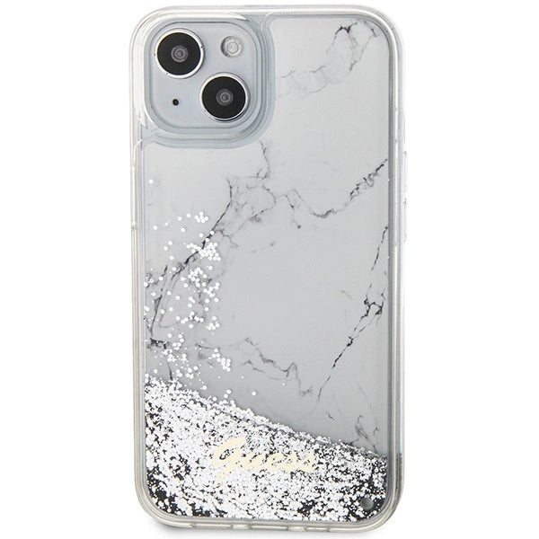 Guess Liquid Glitter Marble case til iPhone 14 - hvid