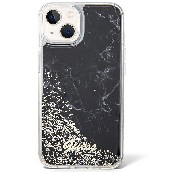 Guess Liquid Glitter Marble case til iPhone 14 - sort