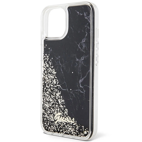 Guess Liquid Glitter Marble case til iPhone 14 - sort