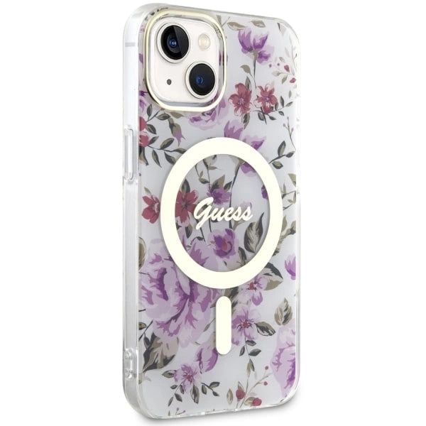 Guess Flower MagSafe-hylster til iPhone 14 - gennemsigtige
