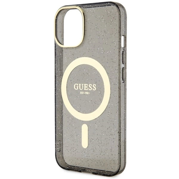 Guess Glitter Gold MagSafe-fodral til iPhone 14 - sort