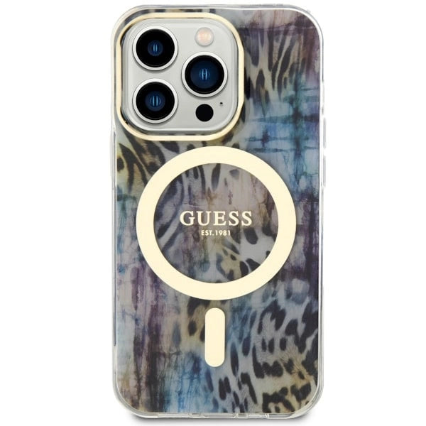 Guess GUHMP14XHLEOPWB iPhone 14 Pro Max 6.7" blå/blå hardcase Leopard MagSafe