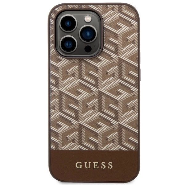 Guess GUHMP14LHGCFSEW iPhone 14 Pro 6.1" brun/brun hårdkasse GCube Stripes MagSafe