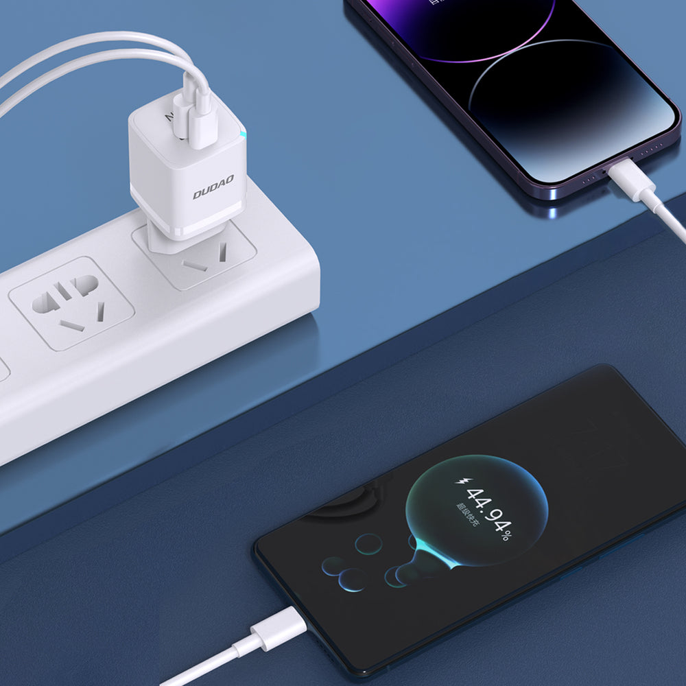Vægladning GaN 33W PPS USB C/USB Dudao A13Pro - hvid