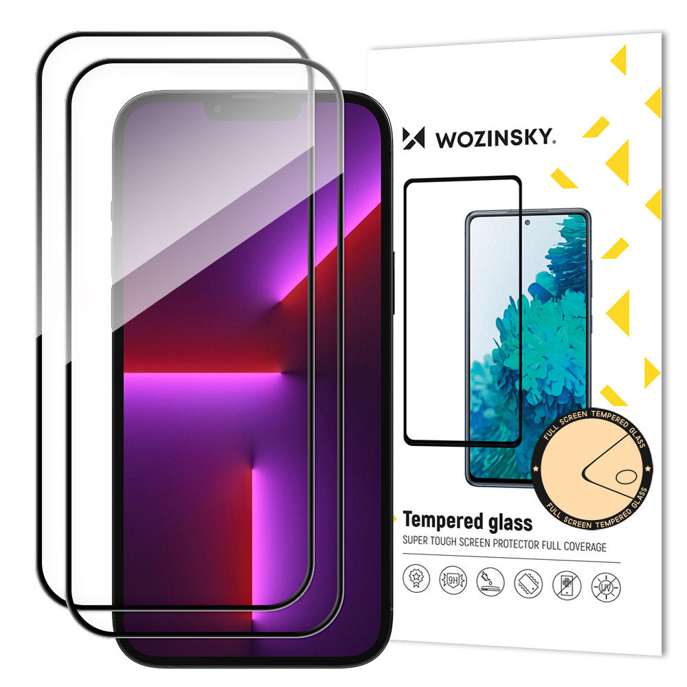 2 stykker fuldskærms hærdet glas med rammekasse Venlig Wozinsky fuld lim iPhone 15 Pro - sort