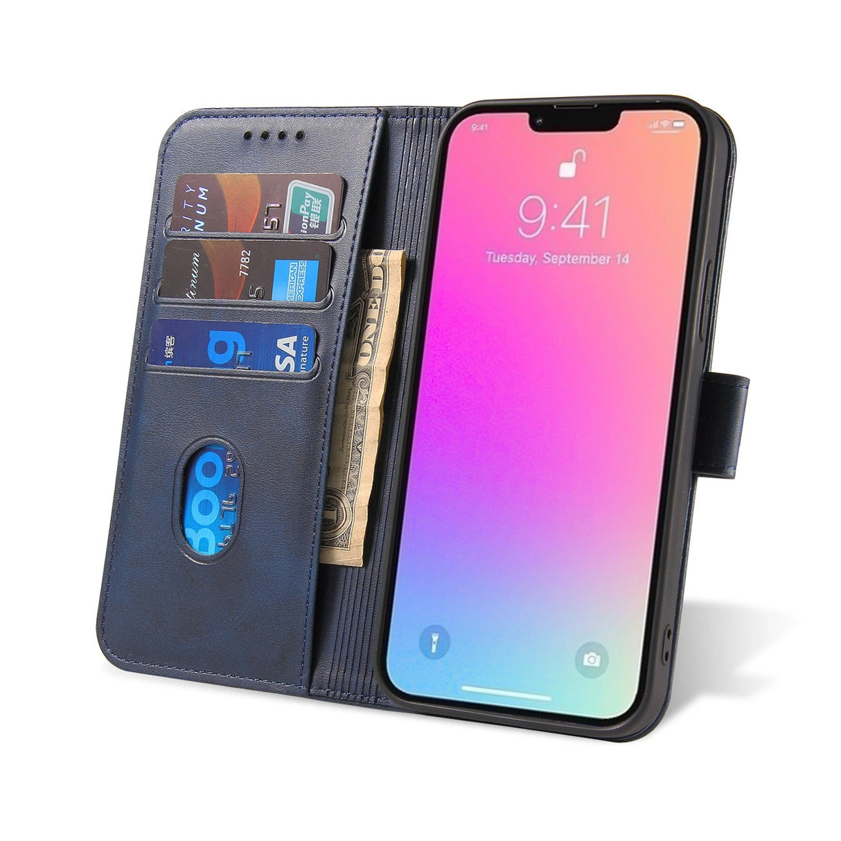 Flip Stand Wallet Case til iPhone 15 Pro Max Magnet Case - Blå