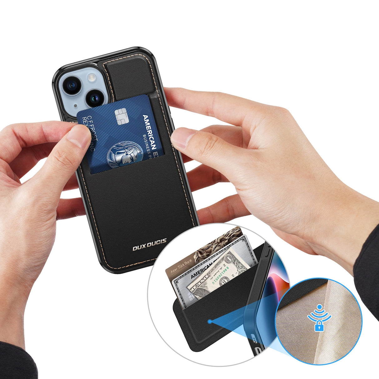 3in1 Wallet Case with Stand for iPhone 14 Plus MagSafe RFID Blocker Dux Ducis Rafi Mag - Black