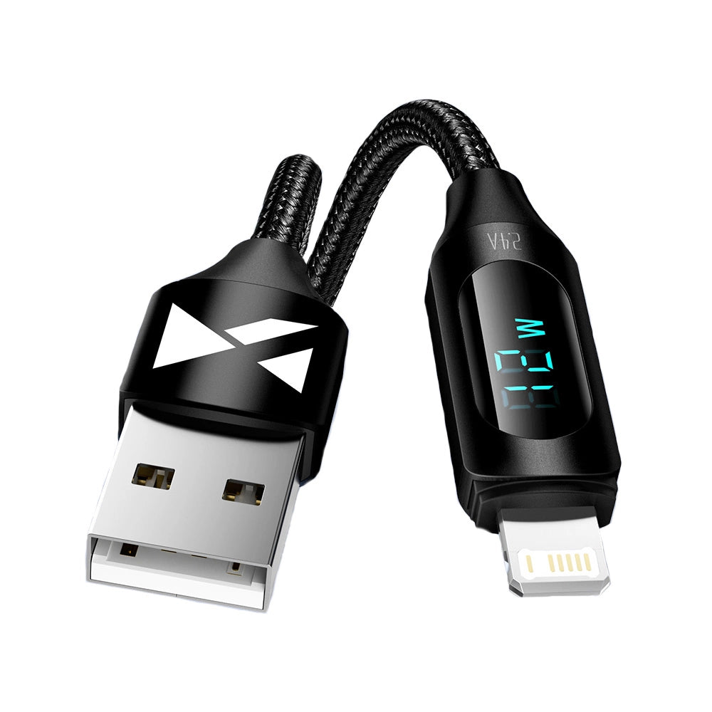 USB-A-kabel - Lightning Wozinsky WUALC1 med LED-skærm 2,4A 1m - sort