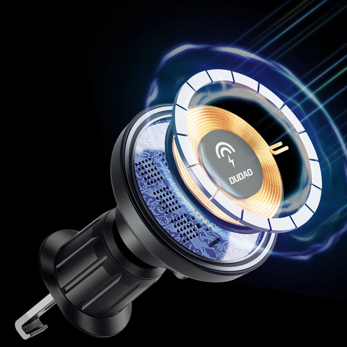 Magnetisk holder med MagSafe induktiv oplader til cockpit/luftventil 15W Dudao F12MAX+ - sort