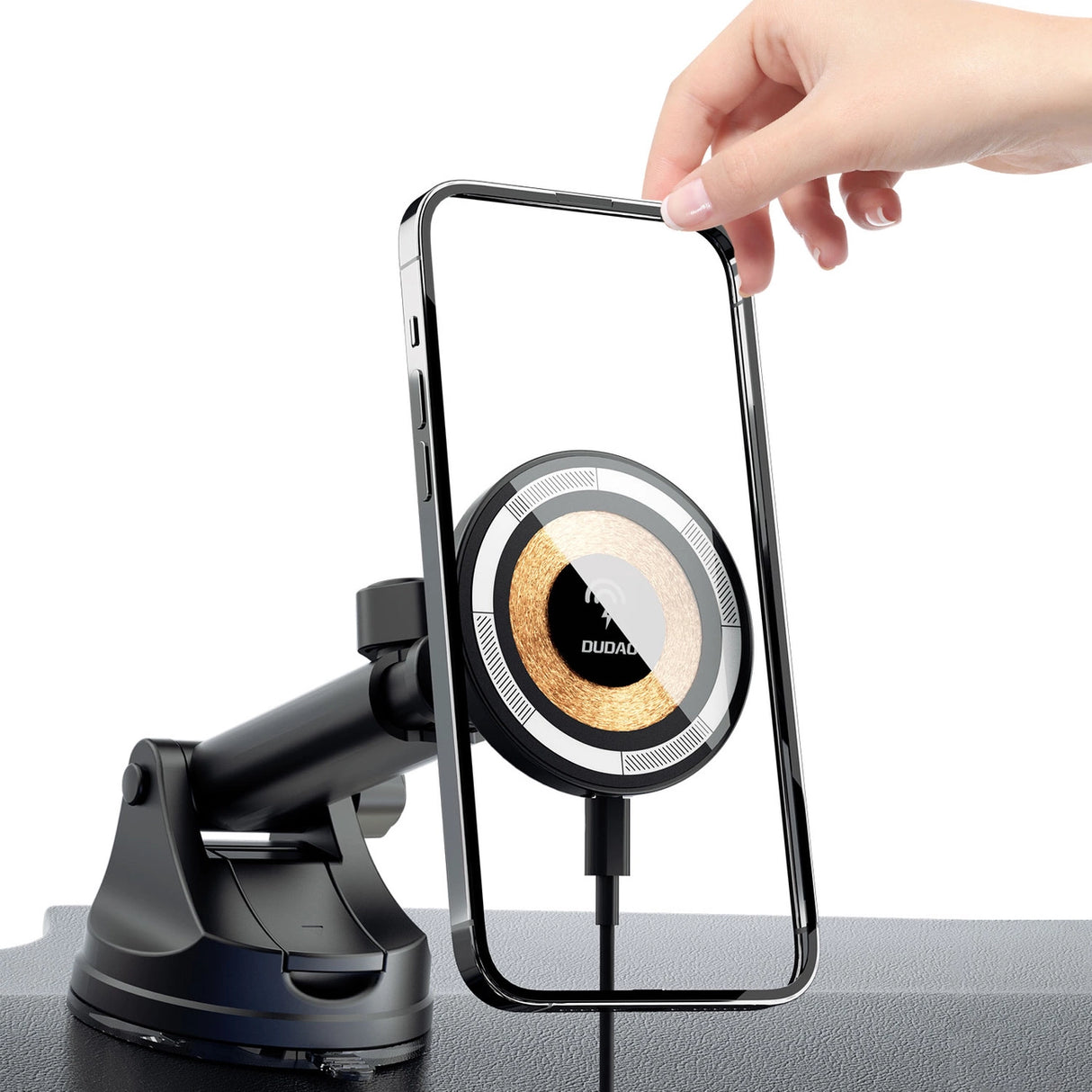 Magnetisk holder med MagSafe induktiv oplader til cockpit/luftventil 15W Dudao F12MAX+ - sort