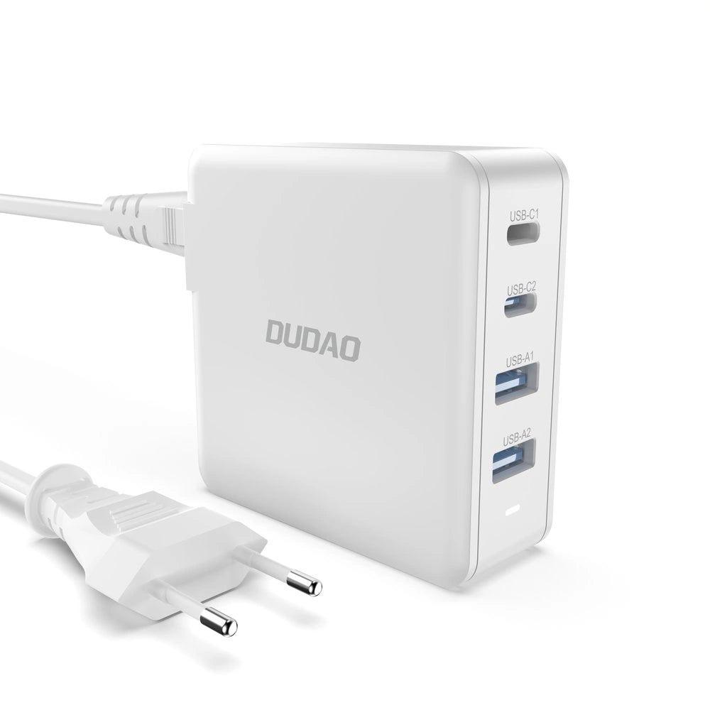GaN 100W hurtig vægoplader 2 x USB-C / 2 x USB Dudao A100EU - hvid