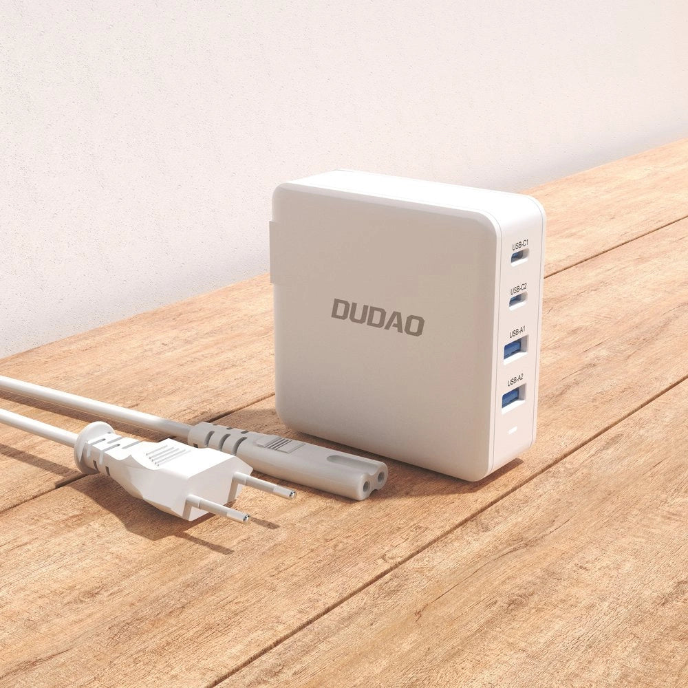 GaN 100W hurtig vægoplader 2 x USB-C / 2 x USB Dudao A100EU - hvid