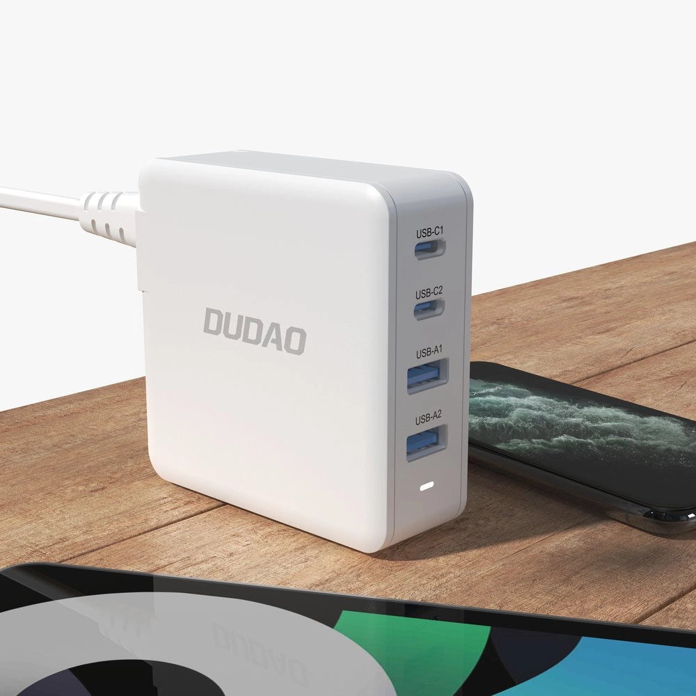 GaN 100W hurtig vægoplader 2 x USB-C / 2 x USB Dudao A100EU - hvid