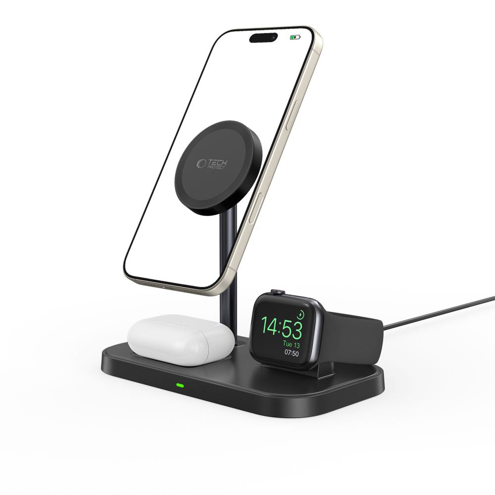 Tech Protect Qi15 W A22 3 I 1 Magnetisk Magsafe Trådløs Oplader Sort