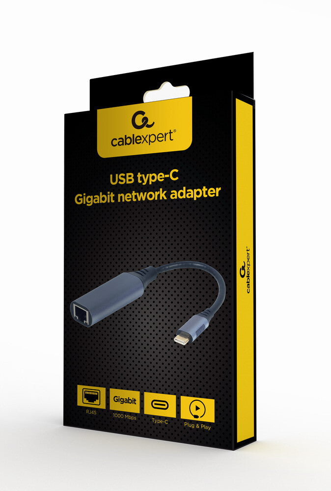 Gembird A-USB3C-LAN-01 dockingstation USB 3.2 Gen 1 (3.1 Gen 1) Type-C Sort, Grå