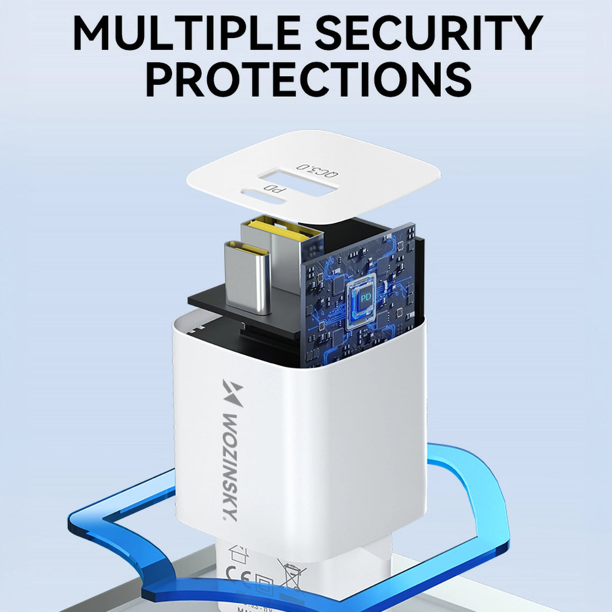 Wozinsky WWCEAC GaN USB-A USB-C 33W vægoplader - hvid