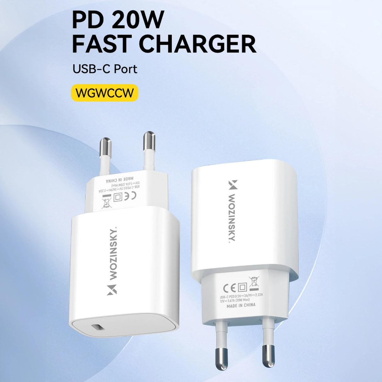 Wozinsky WGWCCW 20W USB-C vægoplader - hvid