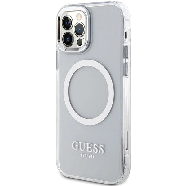 Guess Metal Outline Magsafe-kasse til iPhone 12 / iPhone 12 Pro - sølv