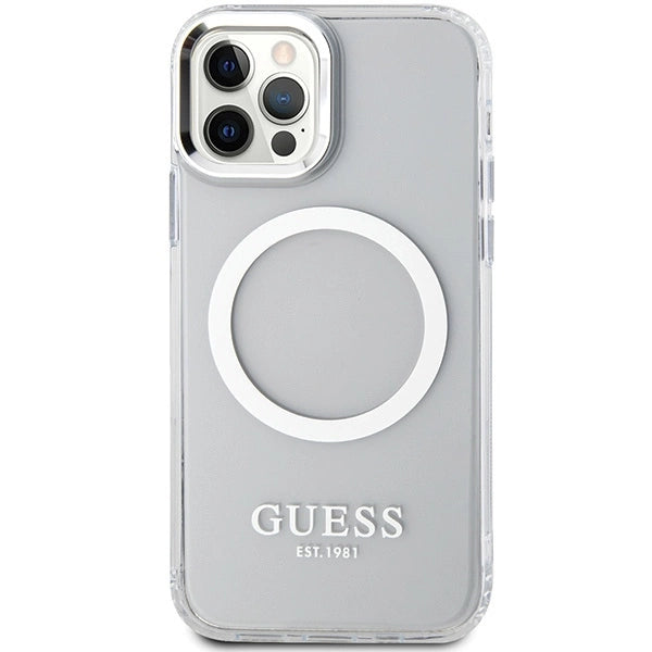 Guess Metal Outline Magsafe-kasse til iPhone 12 / iPhone 12 Pro - sølv