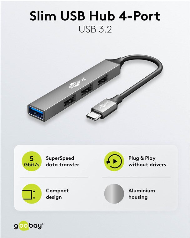 Goobay 74457 interface hub USB 3.2 Gen 1 (3.1 Gen 1) Type-C 5000 Mbit/s Lys grå