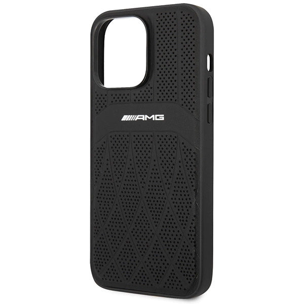 AMG AMHMP14XOSDBK iPhone 14 Pro Max 6.7" sort/sort hårdkasse Læder Curved Lines MagSafe