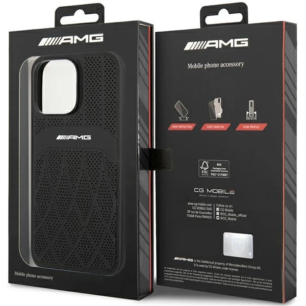 AMG AMHMP14XOSDBK iPhone 14 Pro Max 6.7" sort/sort hårdkasse Læder Curved Lines MagSafe
