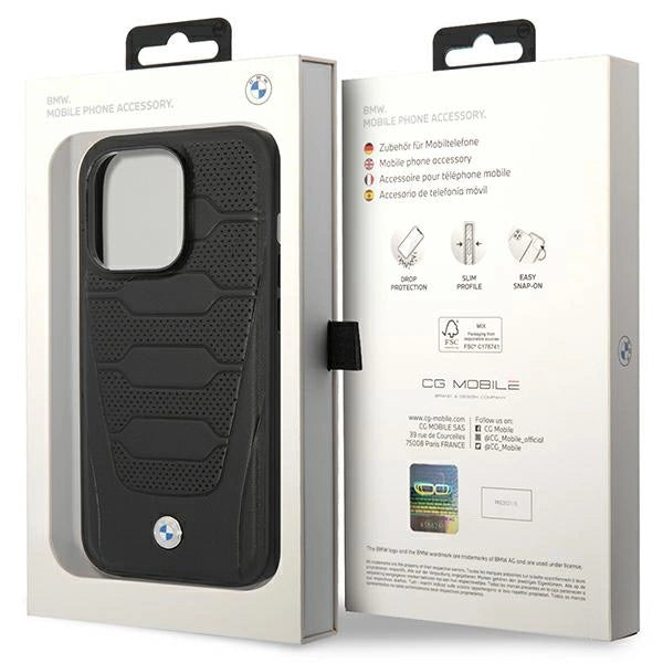 Case BMW BMHCP14X22RPSK iPhone 14 Pro Max 6,7" sort/sort Ledersæder mønster